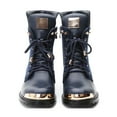 thumbnail image 2 of Ferwind Women's Goldtone Plated Treaded Outsole Mid Calf Lace Up Combat Booties Navy 8, 2 of 9