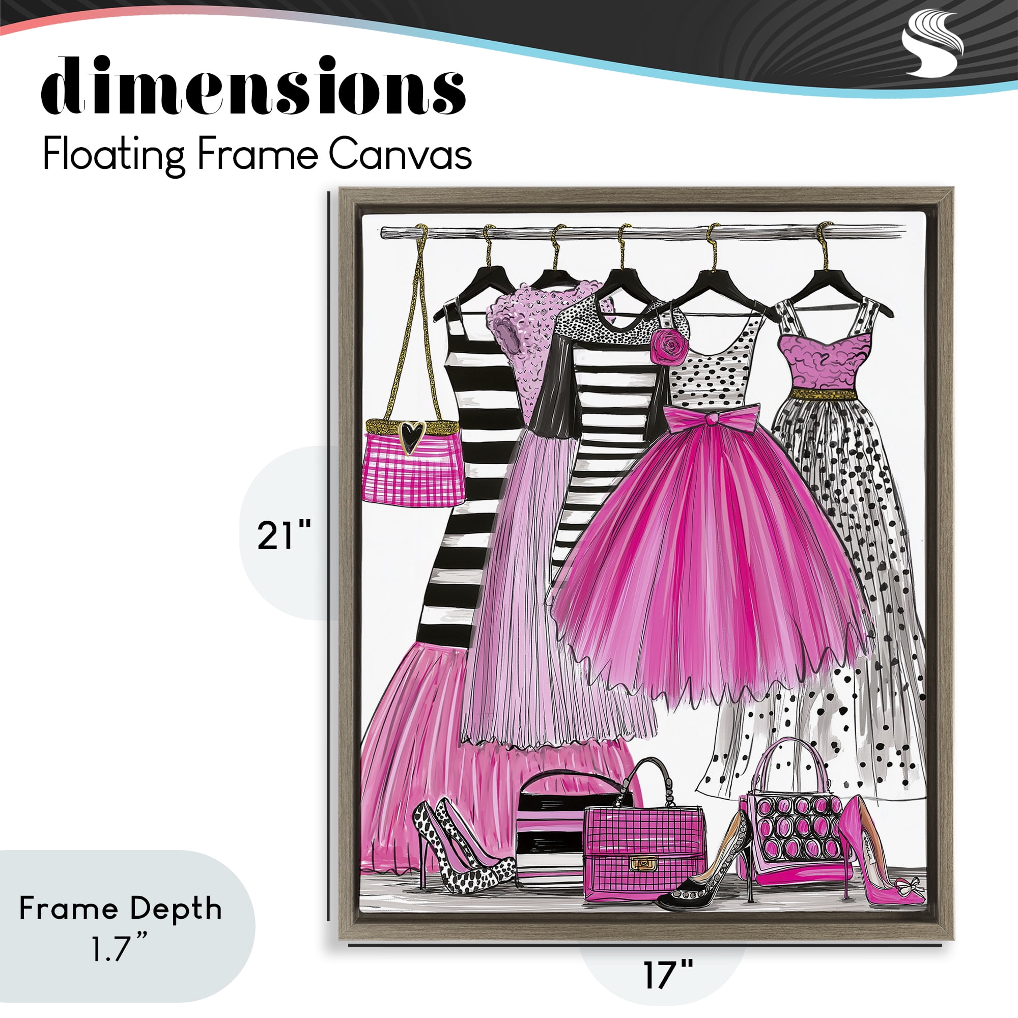 Stupell Industries Chic Pink Tulle Dresses Brown Framed Floater Canvas Wall Art, design by Jess Stempel