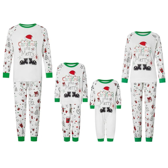 Family Matching Christmas Pajamas, Baby Romper/Boots Hat Letter Print Long Sleeve Tops and Long Pants Sleepwear Set