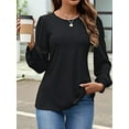 thumbnail image 6 of Long Sleeve Eyelet Tops for Women 2025 Spring Fall Crew Neck Shirts Casual Loose Blouse Trend Outfits Clothes Black XL, 6 of 8