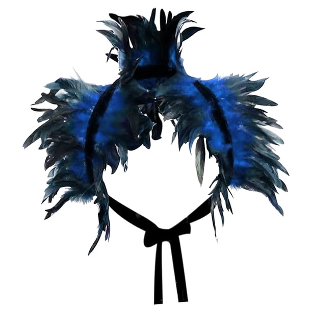 Capa de plumas artificiales para fiesta de Halloween, bufanda gótica, cuello suave, vestido elegante Azul