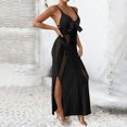 thumbnail image 4 of Levmjia Women's Halter Neck Cover Up Dress Bow Tie Front Slit Beach Dress Sexy Hollow Out Swimwear Coverup for Summer Vacation, 4 of 5