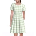 thumbnail image 1 of Fotbe Green Checkboard Vestido Largo de Moda para Mujer, Vestido Tipo Camiseta con Manga Corta y Estilo Casual a Rayas y Bloques de Color, 1 of 6