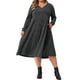 thumbnail image 1 of Vestidos de suéter de mujer en tallas grandes, vestido elegante en línea A de punto acanalado con cuello en V y mangas largas con bolsillos 2X gris oscuro, 1 of 6