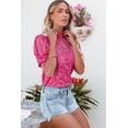 thumbnail image 4 of Women's Pink High Neck Lace Short Sleeve Top, 4 of 8