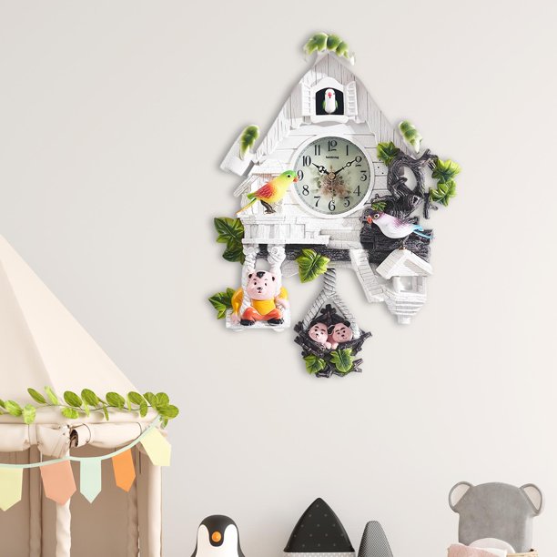 Reloj de colgante silencioso, duradero, ligero, decorativo, reloj de pared para casa de pájaros, reloj para inauguración de la casa, apartamento, Blanco BLESIY Reloj de pared de cuco