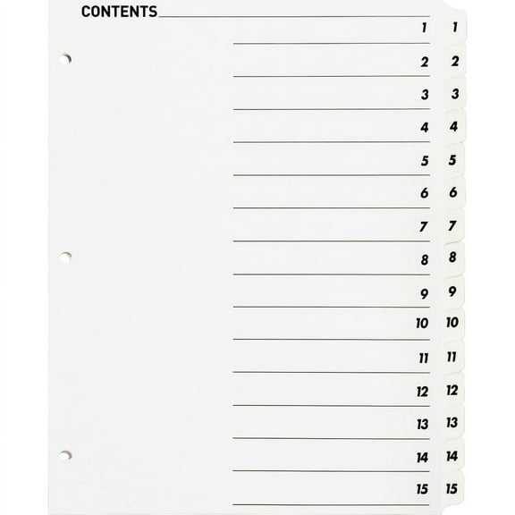 Business Source Table of Content Quick Index Dividers - Printed Tab(s) - Digit - 1-15 - 15 Tab(s)/Set - 8.5" Divider Width x 11" Divider Length - 3 Ho | Bundle of 2 Sets
