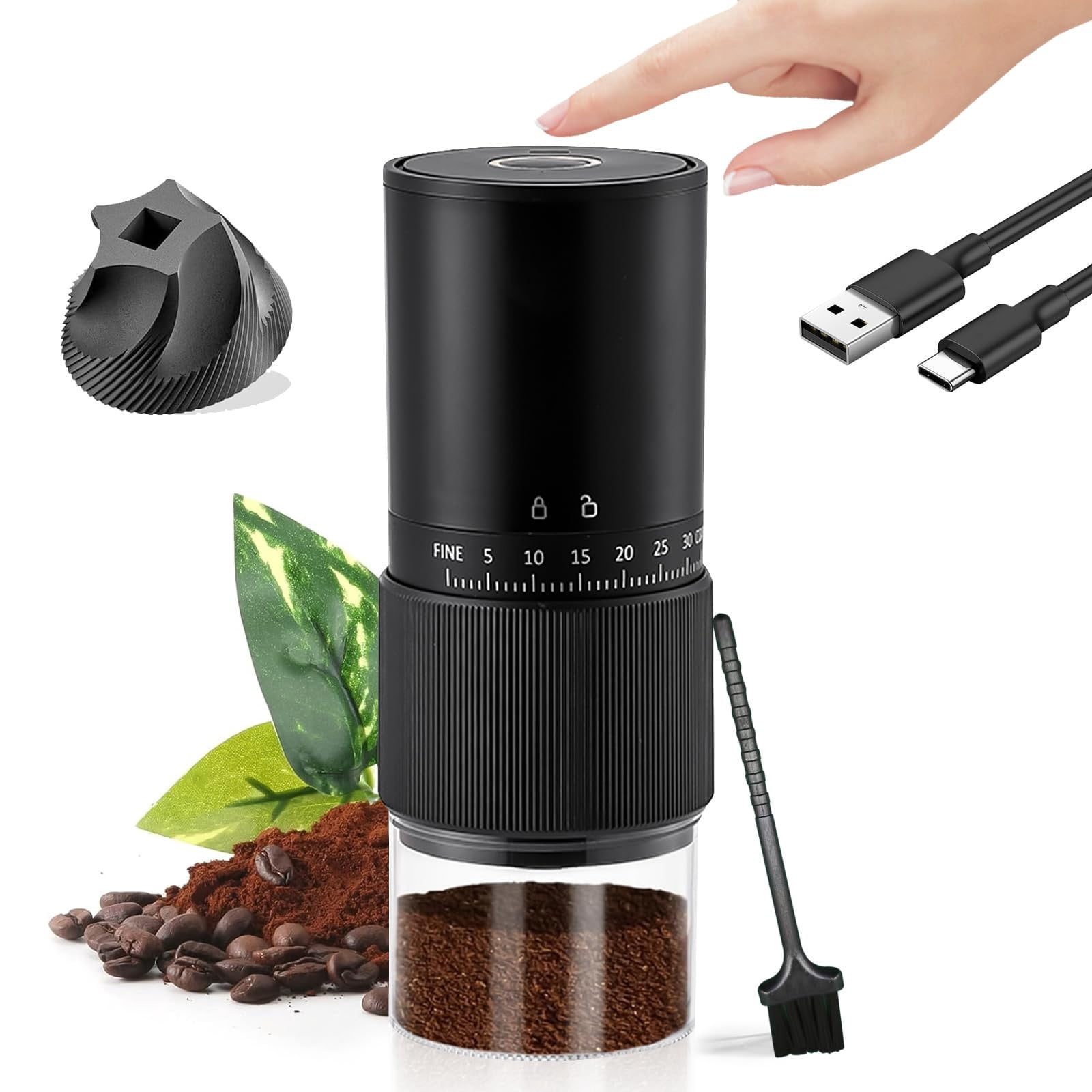 Coffee Grinder,25G Capacity Portable Rechargeable Coffee Grinder 30 Adjustable Settings Ceramic Burr for To Cold Brew 10Mah Battery Travel Friendly
