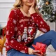 thumbnail image 2 of Suéter de Navidad con copos de nieve para mujer, nuevo suéter de punto con cuello redondo y estampado de Papá Noel en colores llamativos para otoño e invierno, 2 of 4
