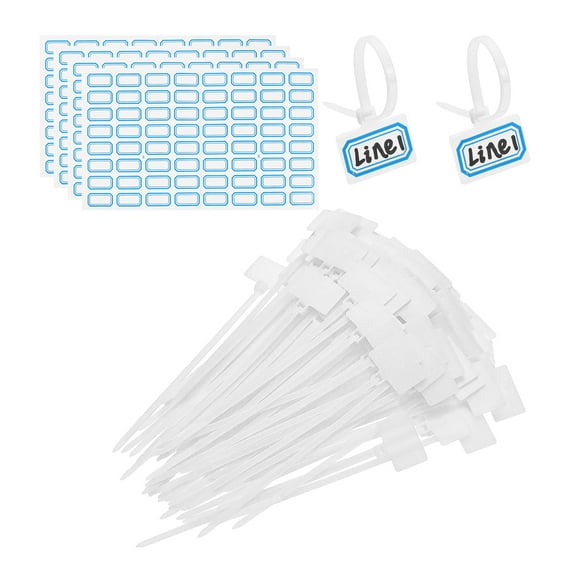 4inch Zip Ties, 200pcs Cable Ties Tags Nylon Wire Marking Label Self Locking Plastic Straps Write on with Label Tags Paper for Organization Cord Network Ethernet Marking, White