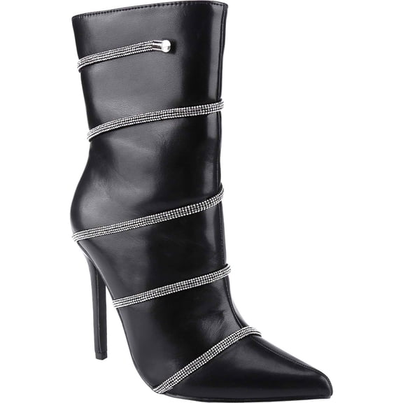 Women's Rhinestone Pointed Toe Ankle Boots Stiletto High Heel Mid Calf Booties Fall Winter Boots