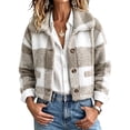 thumbnail image 5 of Tqcoqu Women's Plaid Jackets Long Sleeve Button Front Lapel Fuzzy Fashion Warm Winter Cropped Sherpa Coat, 5 of 7