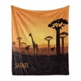 thumbnail image 1 of Safari Soft Flannel Fleece Throw Blanket, Sunset a Giraffe Ostrich Hippo Adventure Exotic Pastoral Wilderness, Cozy Plush for Indoor and Outdoor Use, 50" x 70", Dark Brown Apricot, by Ambesonne, 1 of 6