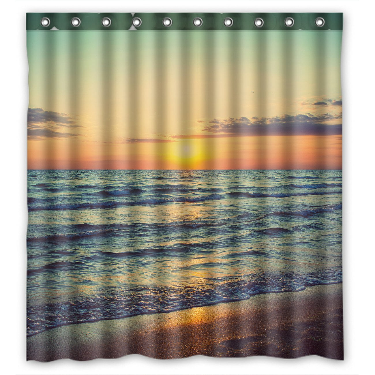 PHFZK Ocean Landscape Shower Curtain, Sunset over Sea Polyester Fabric