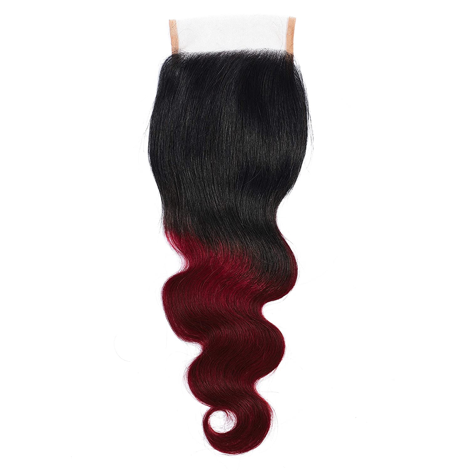 Two Tone Ombre 1B/99J Black to Burgundy Body Wave Hair with Free Part Lace Closure 100% Unprocessed Brazilian Remy Virgin Human Hair Bundles 24"26"28" with Closure 22"