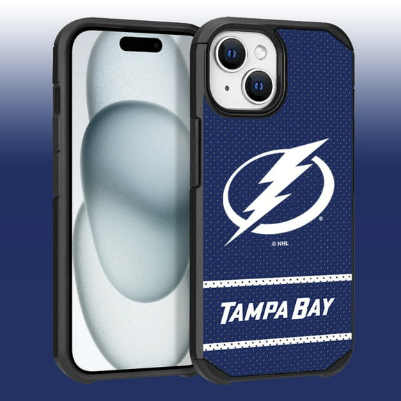 Apple iPhone 15 Plus - NHL Licensed Tampa Bay Lightning Team Logo on Jersey Textured Dual Layer Case