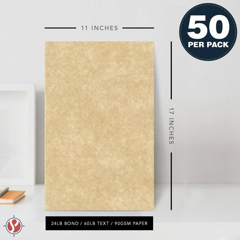 Aged Stationery Parchment Paper - Great for Writing, Certificates, Menus  and Wedding Invitations | 24lb Bond, 60lb Text (90GSM) | 11 x 17 | 50  Sheets