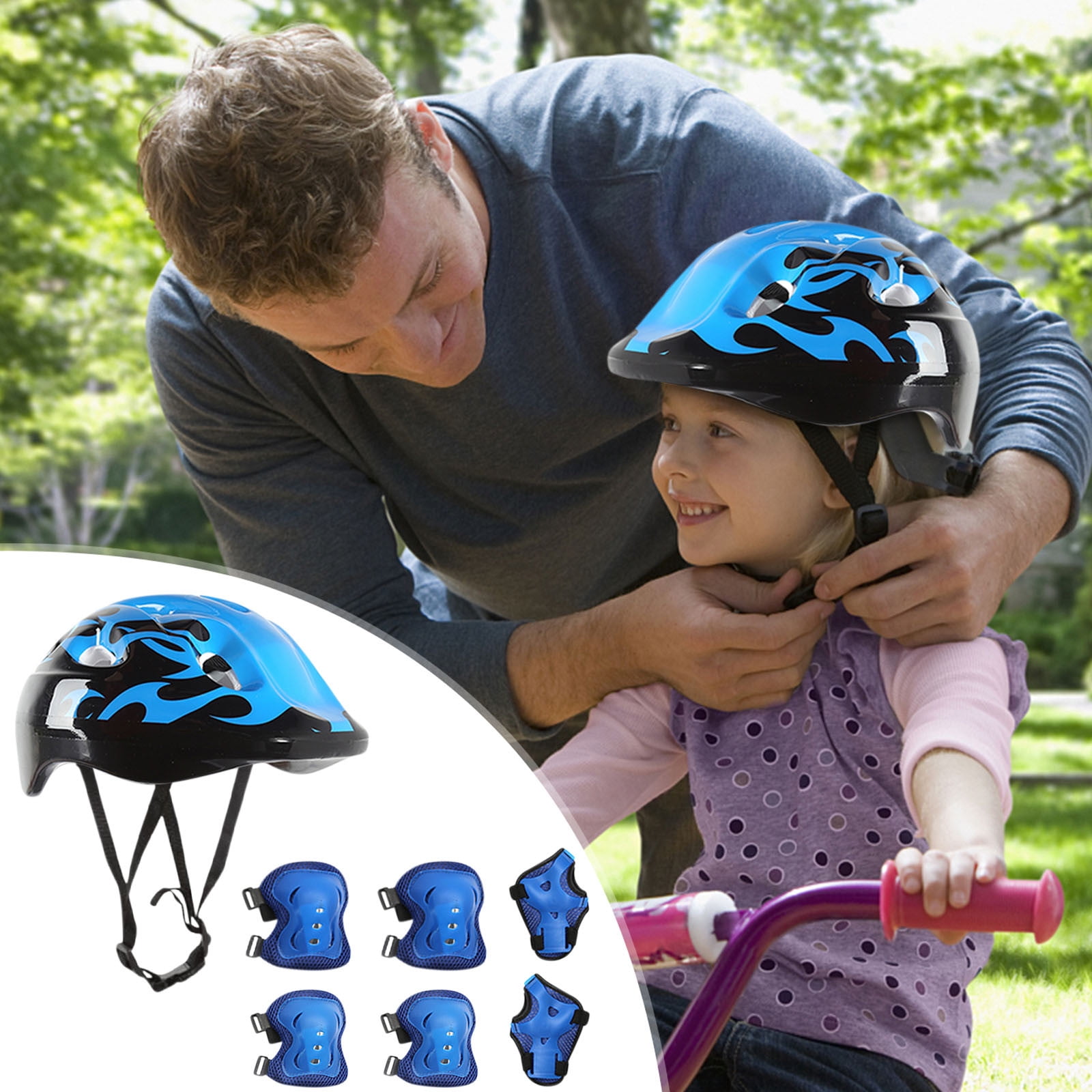 Adult Bike Helmets,Cycling Gear,7Pcs/Set Children Kids Helmet Knee Elbow Pad Cycling Skate Protecs,Lightweight Modern Design, Dirt Cycling Mountain Bicycle(Blue 7pcs/Set Children:22-21in)