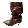 thumbnail image 2 of Women's Slouch Mid Calf Stiletto Heel Boots,Solid Adjustable Buckle Strap Pointed Toe Dressy Fall Winter Fashion Boots Brown 37, 2 of 9