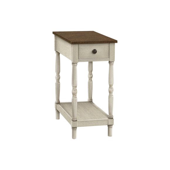 Monarch Specialties  Table D'appoint, 2 Niveaux, Bout, Table D'appoint, Table De Nuit, Chambre À Coucher, Étroit, Lampe, Tiroir De Rangement, Placage Brun, Placage Blanc Antique, Traditionnel