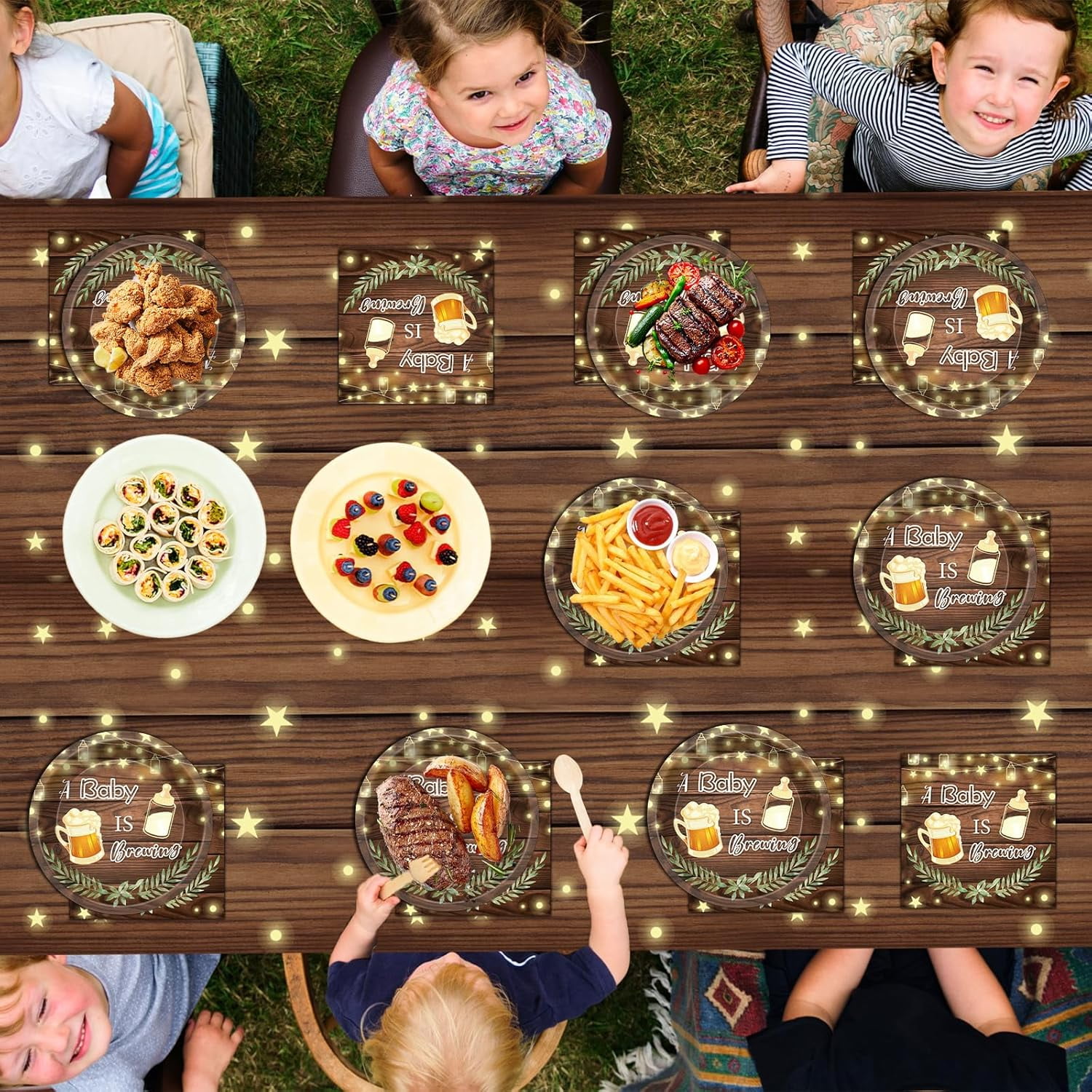 49Pcs A Baby is Brewing Baby Shower Decorations Baby Shower Plates Napkins and Tablecloth for Birthday Party Disposable Tableware Set Beer Party Table Decorations Favors Serves 24 Guests