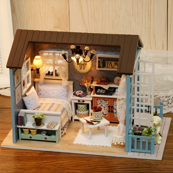 BESTSKY Diy Miniature Dollhouse Kit Realistic Mini 3D Wooden House Room Craft with Furniture Lights Christmas Birthday Gift
