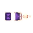 thumbnail image 2 of 2.0 Ct Emerald Cut Studs Purple Natural Amethyst 14K Rose Solid Solid Gold Everyday Dainty Earrings Push Back, 2 of 7