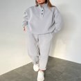 thumbnail image 3 of Women 2 Piece Tracksuits Solid Color Buttons Sweatshirt and Sweatpants, 3 of 9