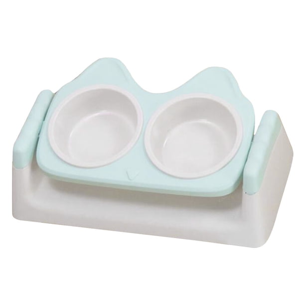 Bonito cuenco doble para perros y gatos con inclinación de 15 degree, cuenco de agua desmontable para gatitos. Verde