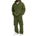 thumbnail image 2 of Men Pullover Hoodie Cargo Sweatsuit Set Soft Fleece Tracksuit Wide Leg Jogger Outfit 2026 Fall Winter Relaxed Set Army Green 3XL, 2 of 6