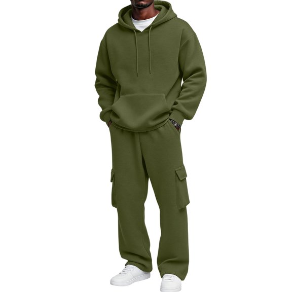 ASDFVBKG Men's 2 Piece Outfits Hoodie Sweatshirt Tracksuit & Joggers Sweatpants Sweatsuit Set Army Green M