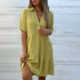 thumbnail image 3 of JBXKXYW Maxi Dresses for Women 2024 Women's Loose Solid Color Lapel Casual Short Sleeved Cotton Linen Dress Womens Dresses Summer Dress Dressess (Yellow,XXXXXL), 3 of 4