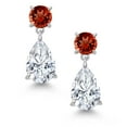 thumbnail image 2 of Gem Stone King 925 Sterling Silver White Moissanite and Red Garnet Earrings for Women | 8.14 Cttw | Gemstone Birthstone | Pear Shape 12X8MM, 2 of 4
