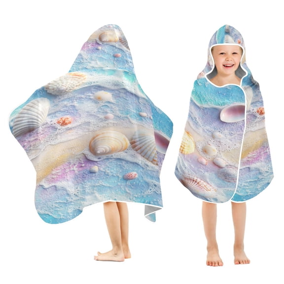 YAZAOO Towels Kids Hooded Beach Towel Seashells on Sandy Beach Pool Bath Towel Soft