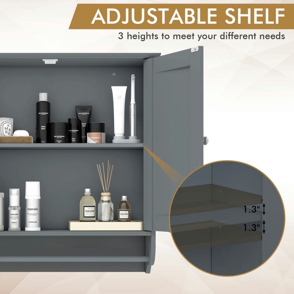 Finihen Wall Cabinet, Wall Mounted Bathroom Cabinet, Medicine Cabinet, Wall Mounted Bathroom Storage Medicine Cabinet with Towel Bar, for Kitchen Entryway Bathroom, Gray