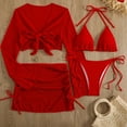thumbnail image 3 of FRSASU Maillot de Bain Femme 4 Pcs Bikini Triangle avec Jupe de Plage Rouge m(m), 3 of 3