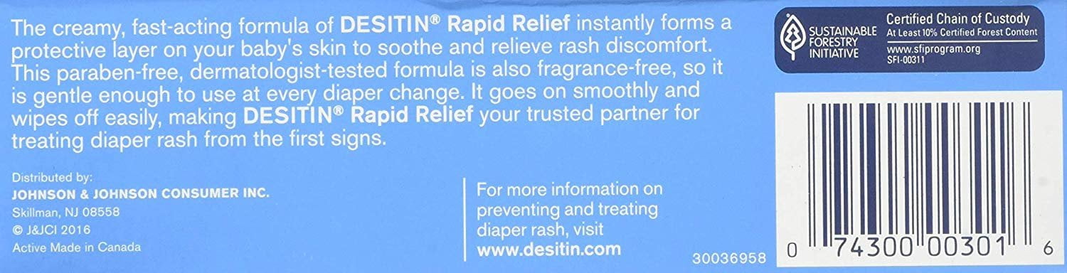 Desitin Rapid Relief Zinc Oxide Treat Diaper Cream Paraben-Free 4oz, 3-Pack