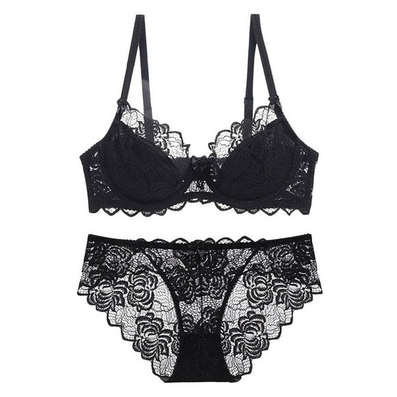 adviicd Women's Sexy Lingerie Set Lace Matching Bra and Panty Set Bra Sets for Women(Black,36/80A)