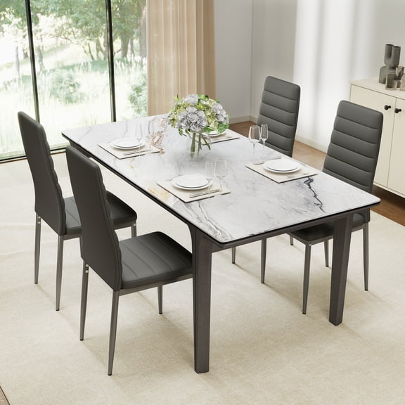 Kviwasha Set of 4 PU Leather Dining Side Chairs with Padded Seat Foot Cap Protection Stable Frame Heavy Duty High Back Design Dining Chairs for Kitchen Dining Room Home Furniture,Gray