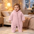 thumbnail image 4 of kids Fleece Footed Onesie Full-Zip Warm Daily Wear Jumpsuit Pink 3-9 Months, 4 of 9