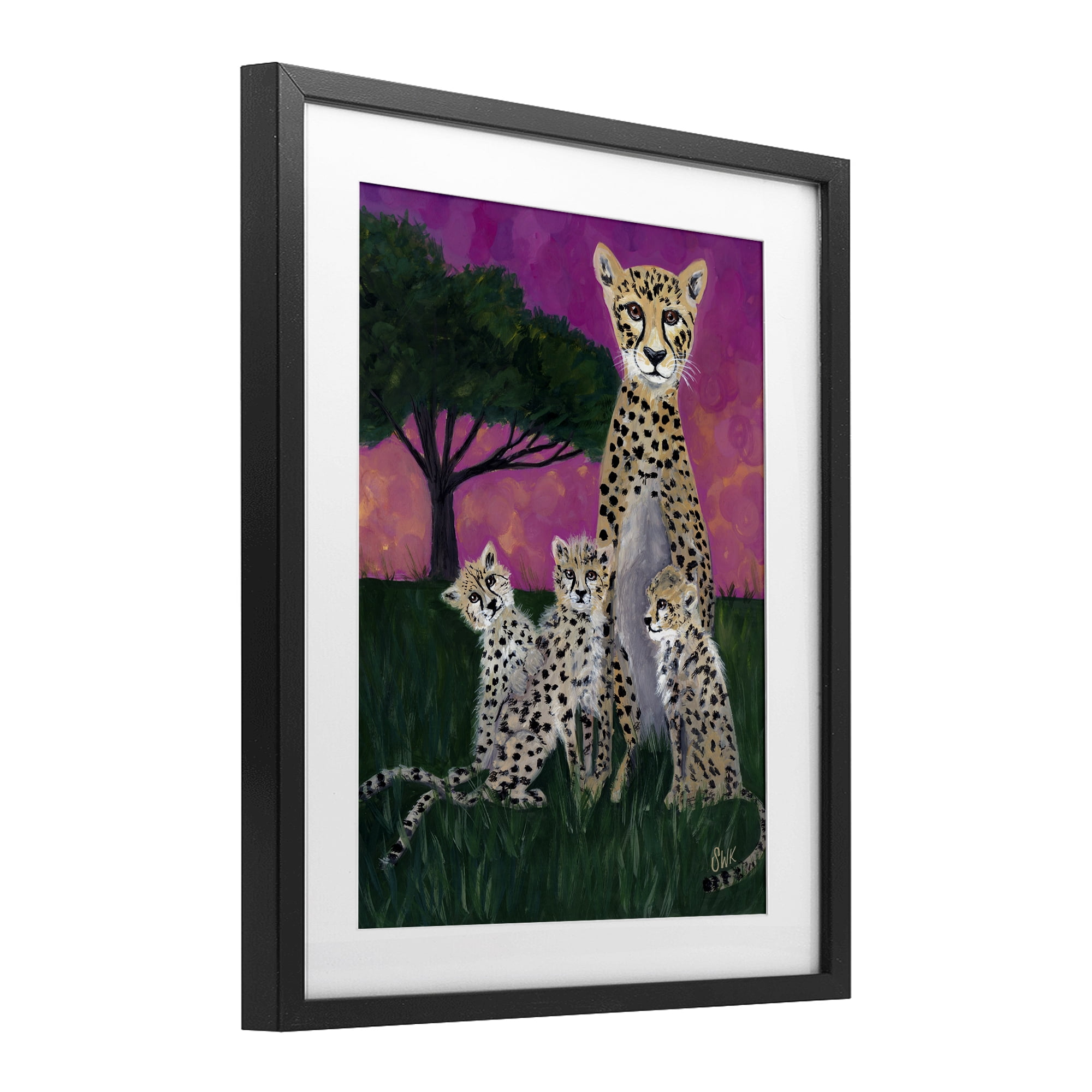 Stupell Industries Mama Cheetah & Her Cubs Black Framed Print Under Glass, design by Sarah Waldron Kimball