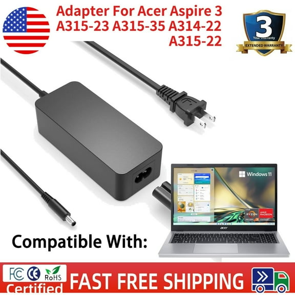 Charger For Acer Aspire 3 A315-23 A315-35 A314-22 A315-22 Adapter Power Supply