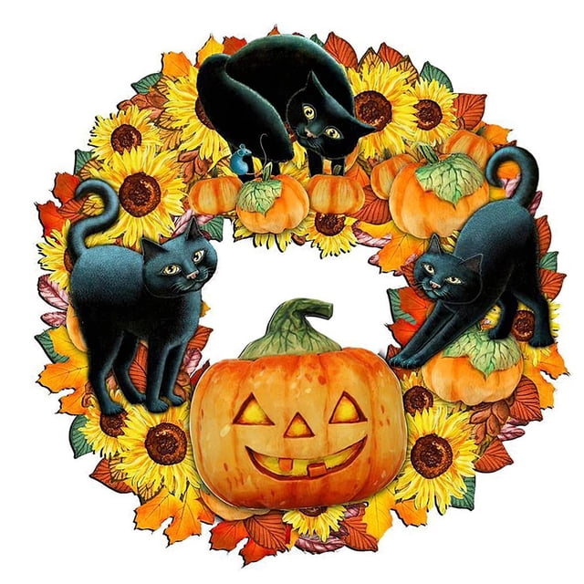 Bearachild Guirnalda de la puerta de la cosecha de otoño con el ornamento decorativo de la calabaza de la puerta del gato negro Señal de la puerta de Kits de decoración para fiestas Bearachild HA013457-00