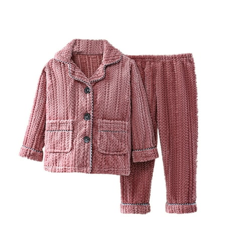 

Hinvhai Long Sleeved Flannel for Children s Pajamas Toddler Boys and Girls Fall Winter Coral Fleece Cute Cartoon Printed Turndown Collar Button Home Clothes Set Wine 8 Years