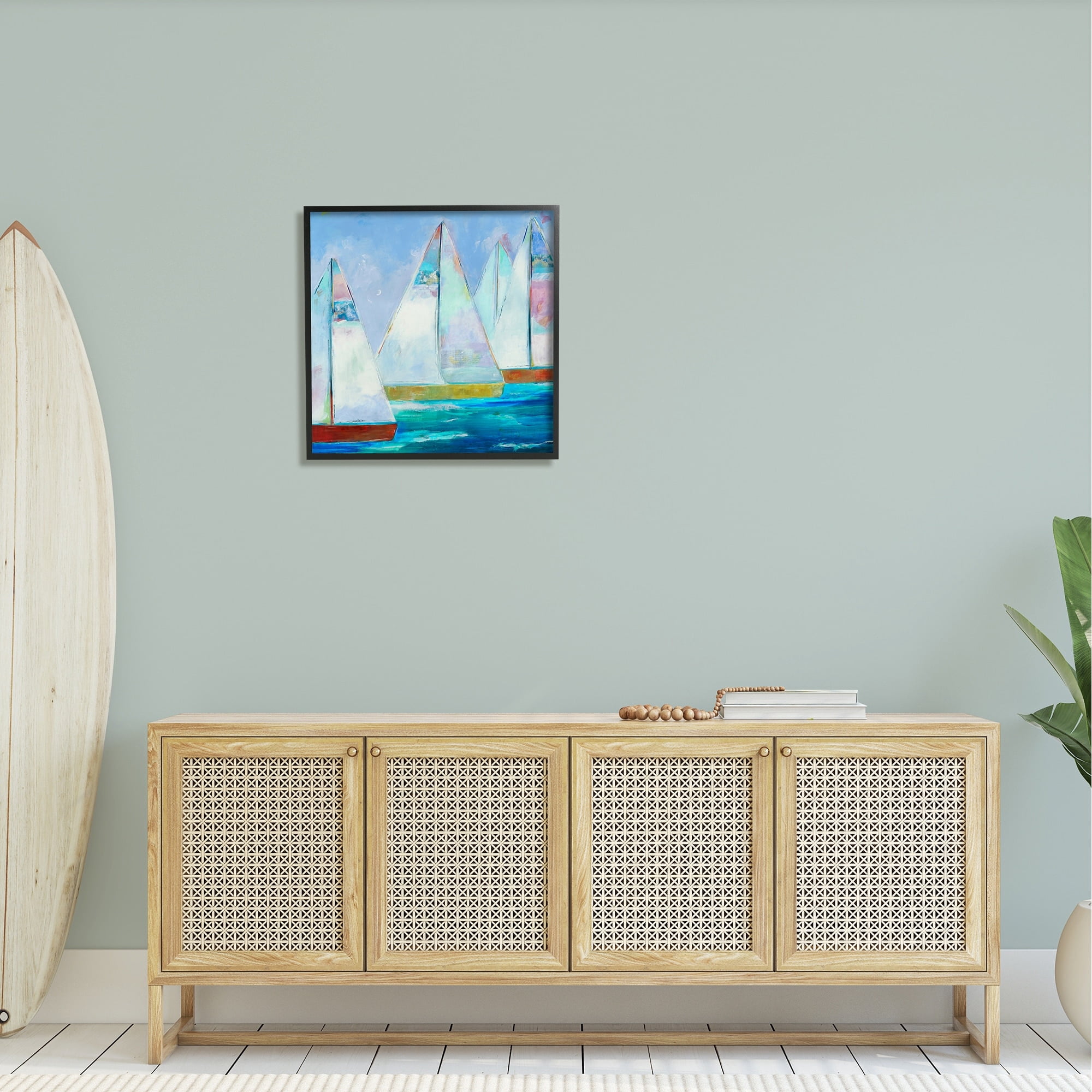 Stupell Industries Bold Sailing Boats Drifting Ocean Water Waves Painting Black Framed Art Print Wall Art, Design by Jill Martin