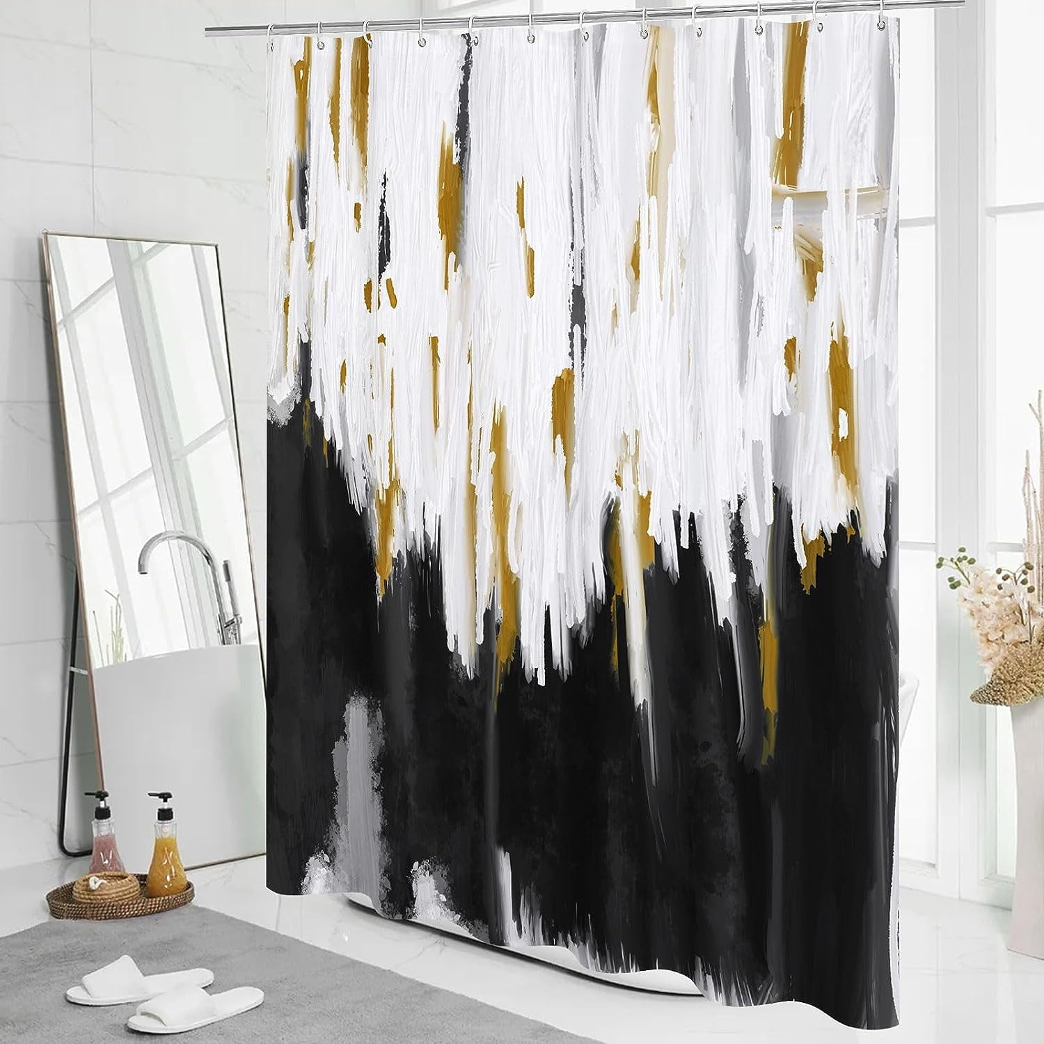 Black Small Stall Shower Curtain 36 x 72, Abstract Ombre Half Size Narrow Shower Curtain Set, 36 inch Graffiti Oil Painting Shower Curtains for Chic Modern Bathroom Decor
