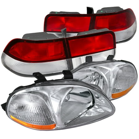 - Spec-D Tuning 1996-1998 Honda Civic Coupe Crystal Chrome Headlights + Red/Clear Rear Tail Lights (Left + Right) 96 97 98