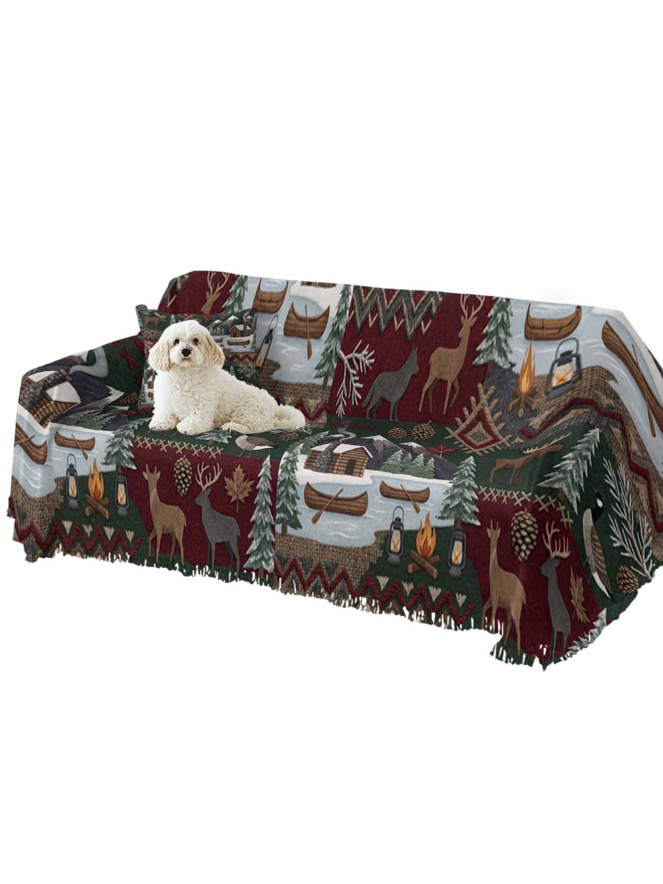 Western Boho Couch Cover, Farmhouse Country Rustic Chic Wild Nature Cabin Deer Oversized Sofa Cover Blanket for 3 Cushion Couch, Sectional Sofa Slipcover Protector for Living Room Bedroom 71''x150''