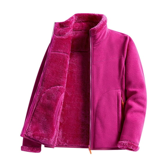 UYISJ Women's Lightweight Full Zip Coats Soft Fleece Lined Jacket Outdoor Fall Long Sleeve Coat Loose Fit Tops With Zipper Pockets Hot Pink XXL