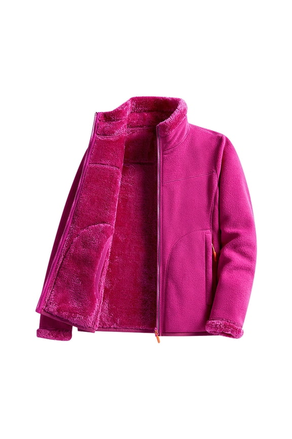 Womens Hot Pink Fleece Jacket - Warm Plush Lined, Full-Zip with Side Pockets, 100% Polyester M-XXXXL for Daily Wear & Light Outdoor Layering,Size L